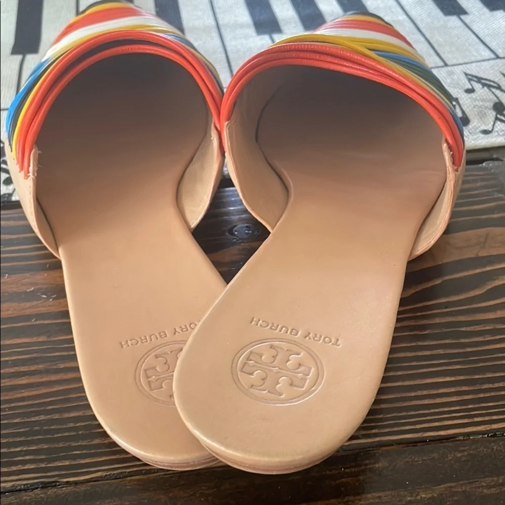 Tory Burch Siena Multicolor Leather Flat Pointy Mules